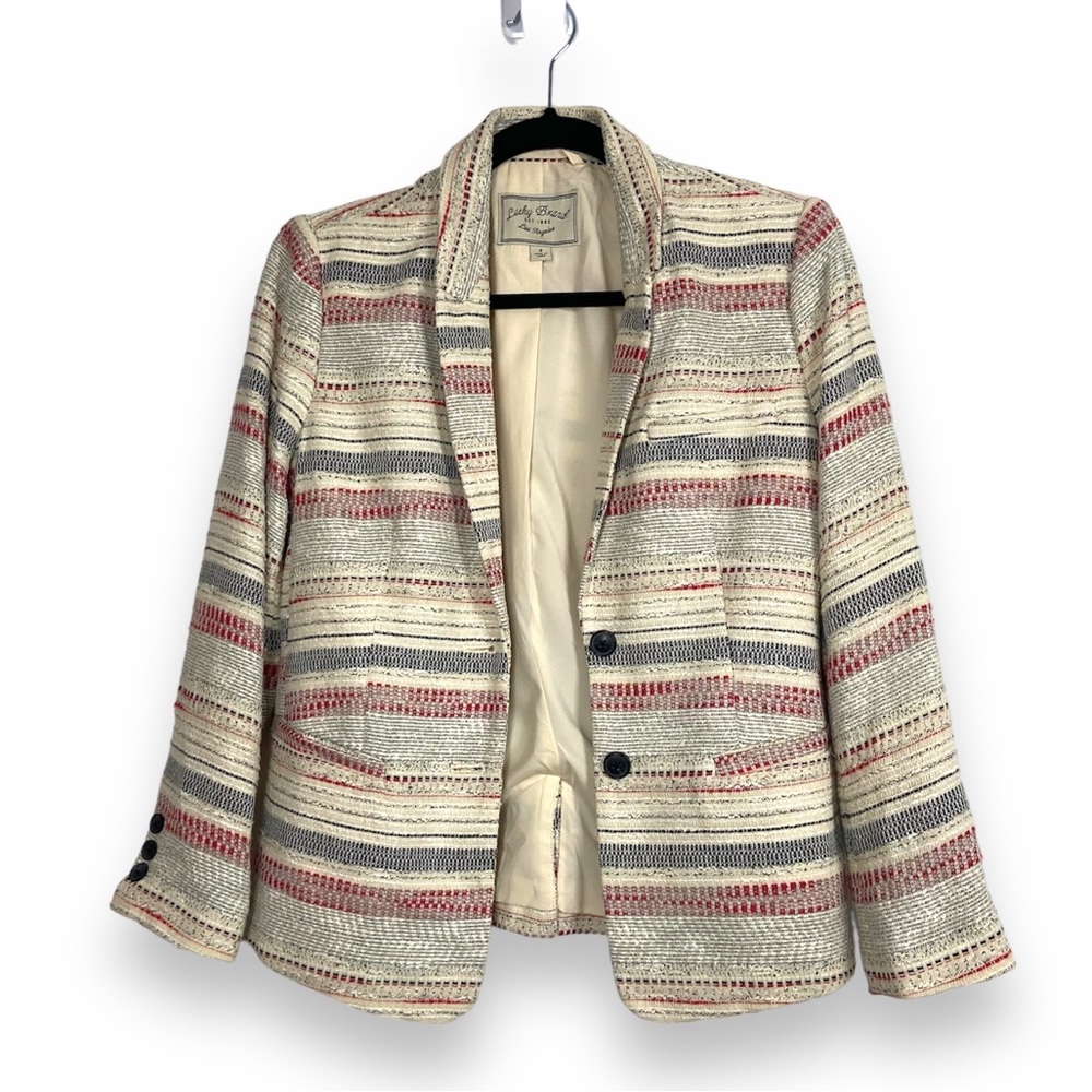 Lucky Brand Blazer Textured Knit Boho Striped Tweed